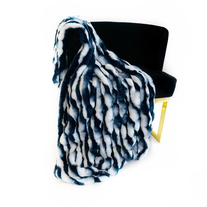 Couverture en fausse fourrure Plutus, Bleu marine, L 36 po x L 60 po