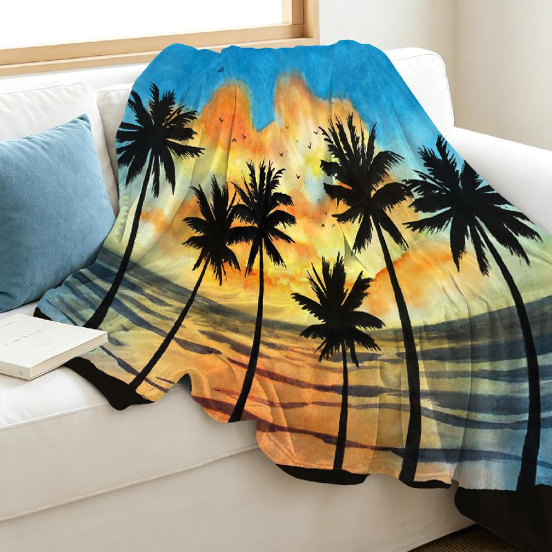Jeté en flanelle bleue ultra douce, imprimé aquarelle tropical, Jeté 40 po x 50 po