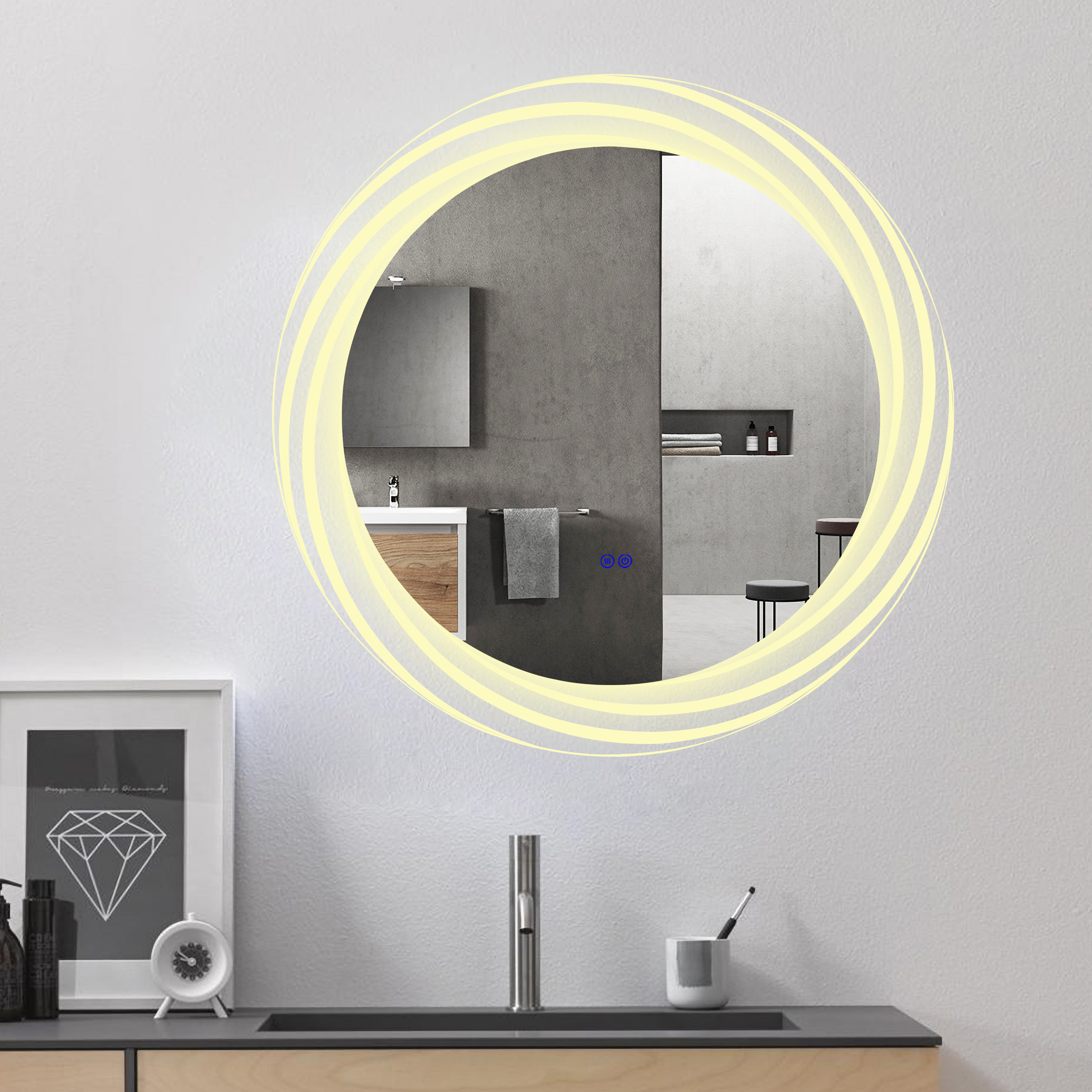 CHLOE Lighting LUMINOSITY Back Lit Round Touchscreen LED Mirror 3 ...