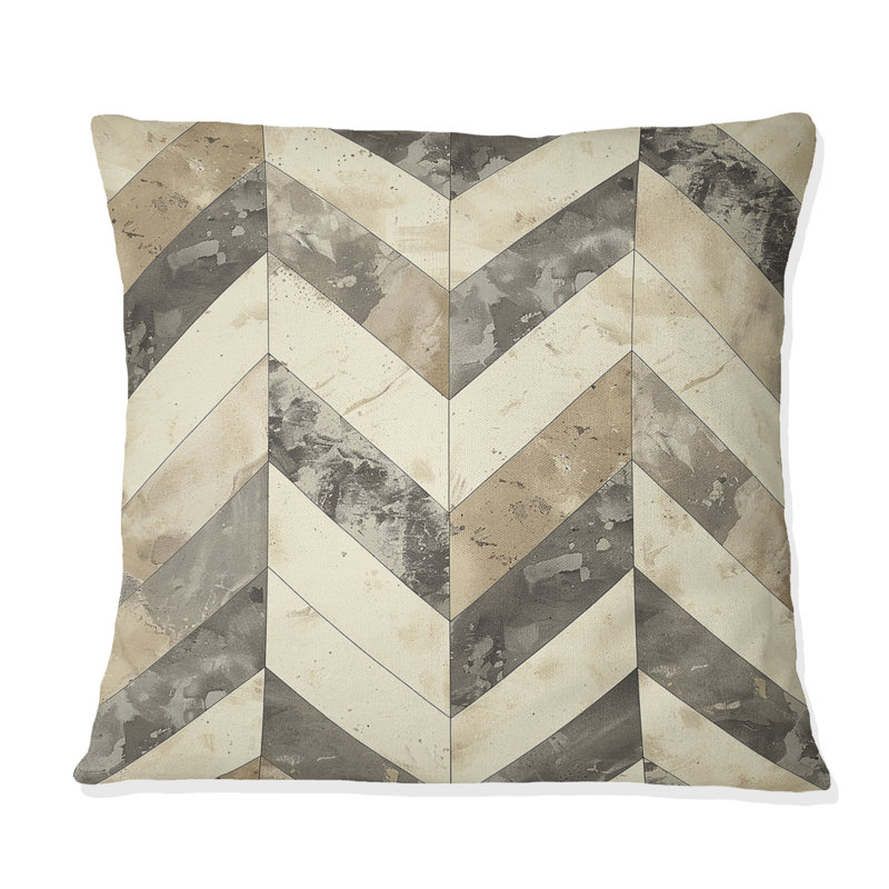 Beige Grey Chevron Pattern Dream I - Modern Throw Pillow, 16"H x 16"W