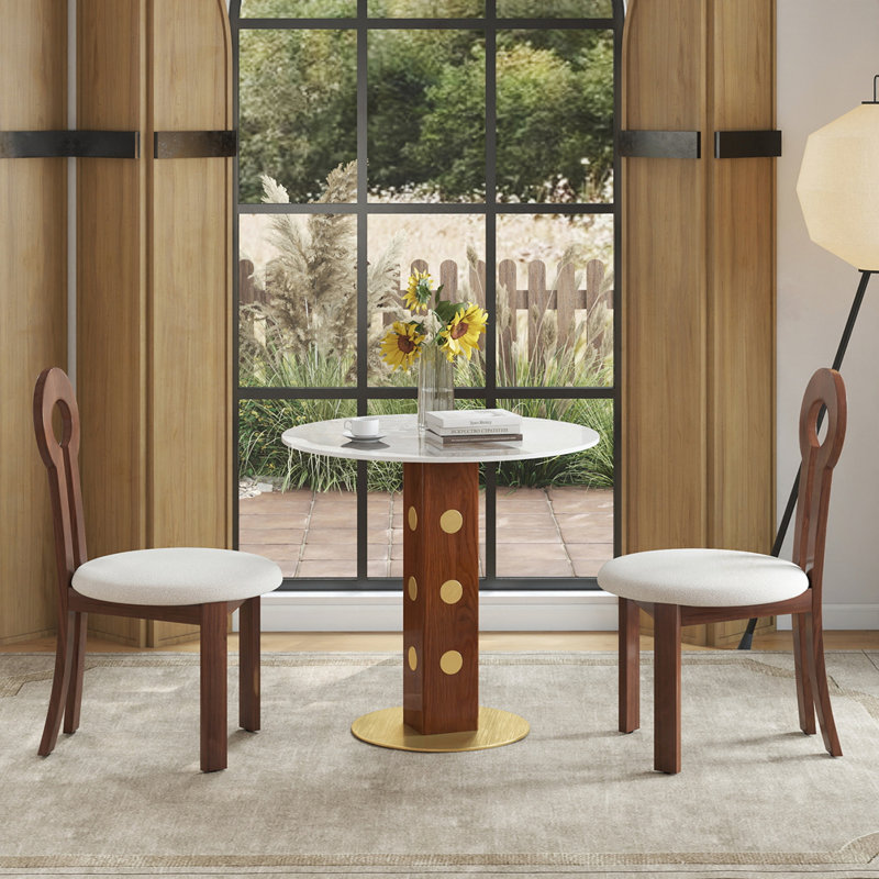 Table de salle à manger moderne, Pierre frittée, Blanc / Brun
