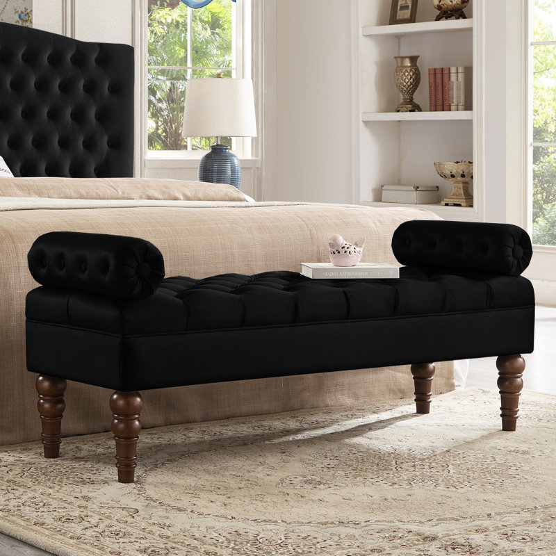 Banc en velours à boutons pour chambre à coucher, Black