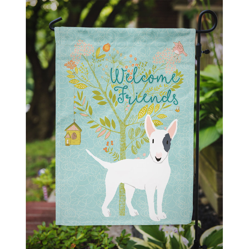 « welcome », un polyester de 2 côtés en polyester de 15 x 11 po drapeau de jardin, Staffordshire Bull Terrier blanc et noir