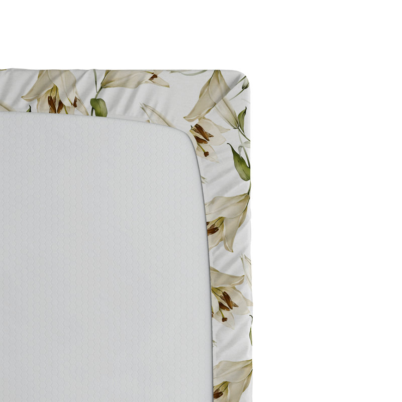 Drap-housse Ambesonne, Coquille d'œuf / motif floral vert olive, Drap-housse de taille très grand