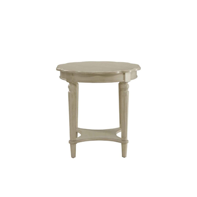 Avarey Traditional 24"Dia Round 1-Shelf End Table with Scalloped Top, Antique White