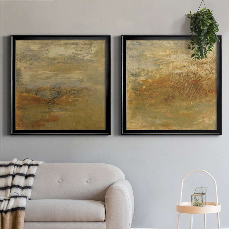 Ensemble de 2 cadres photo Encaustic Tile In Orange I, Toile avec cadre noir, H 34,5 po x l 69 po x P 1,5 po, Pas de tapis