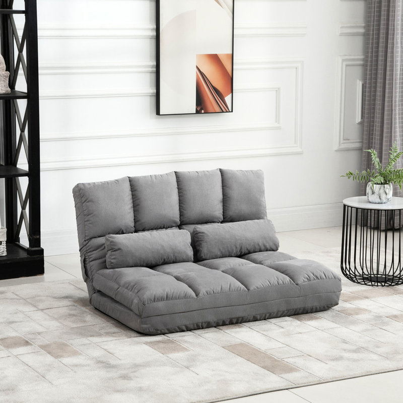 Chaise de sol pliante, dossier et appui-tête réglables, 2 coussins, lit gris, peu encombrant, canapé, lit gris, économiseur, structure