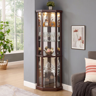Corner Cabinet, Antique, Glass, - Elegant Display Case For Living Room And Bar Storage - For Collections And Wine