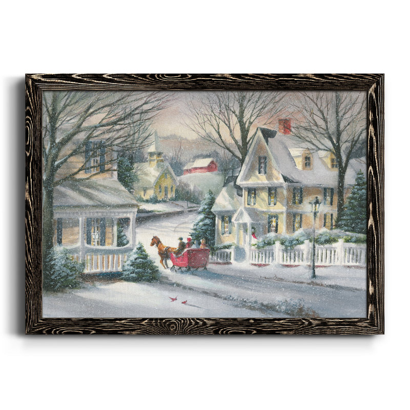 Village Sleigh Ride - reproduction d'art sur toile, H 37,5 po x l 27,5 po x P 1,5 po, Noir