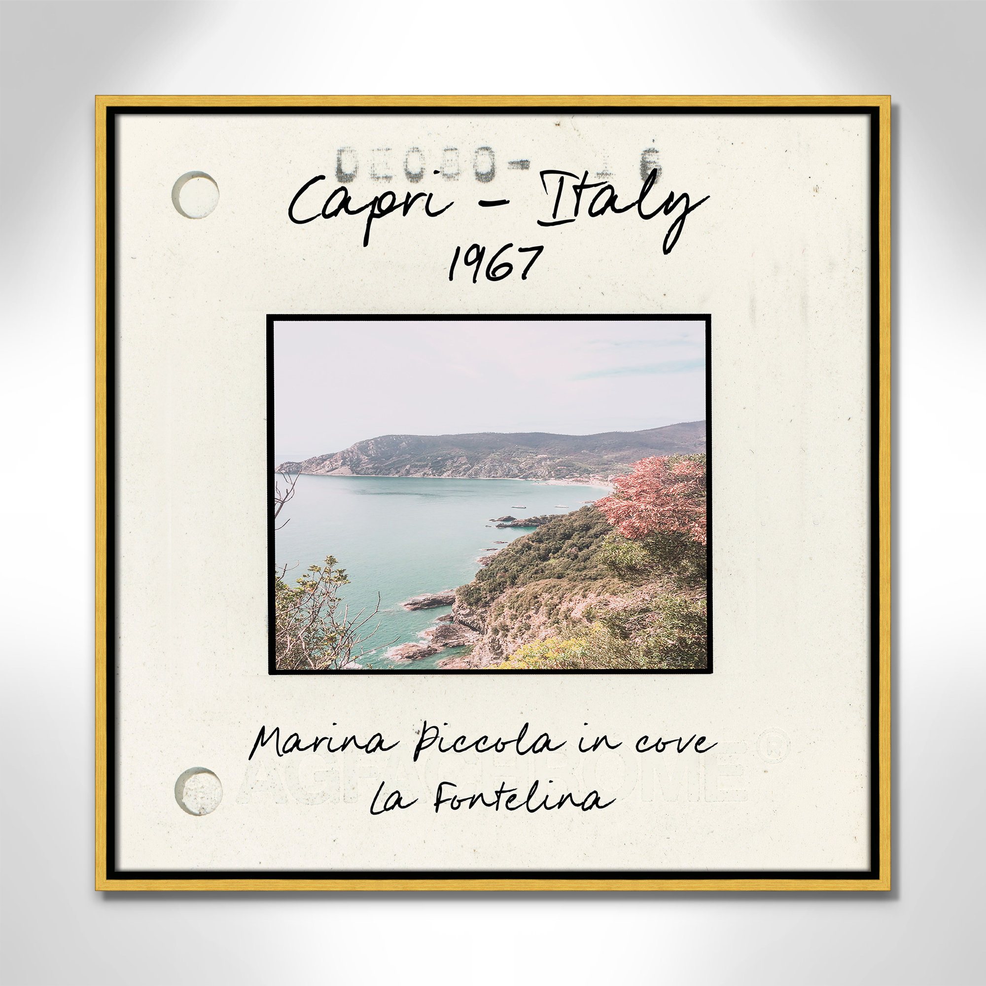 Capri Italy - Marina Picolla in La Fontalina Print by Susan Jill, 25.5" H x 25.5" W x 2" D, Gold Floater Framed Canvas