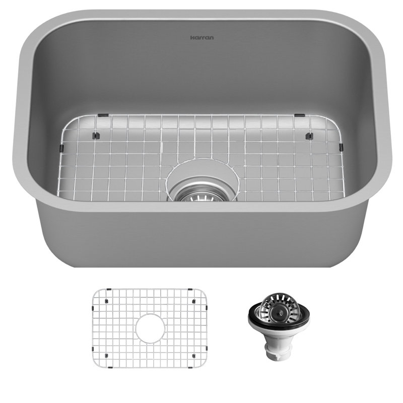 Karran Stainless Steel 23'' X 17-3/4'' Single Bowl Undermount Kitchen Sink Kit, 18-Gauge