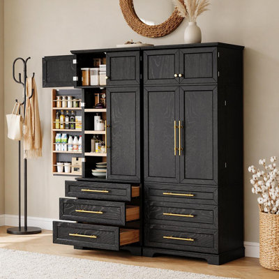 78.2" Tall Farmhouse Kitchen Pantry Cabinet with 8 Door Shelves, Storage Cabinet with 3 Adjustable Shelves, 3 Large Drawers, Versatile Cupboard for Ki