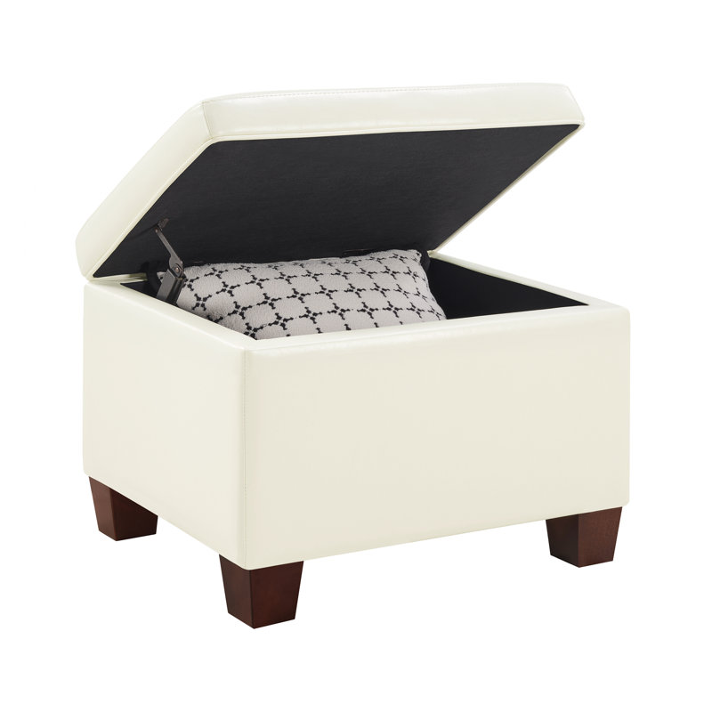 Repose-pieds de rangement rectangulaire en cuir de 21,50 po Akifa, Cuir Akifa ivoire végétalien