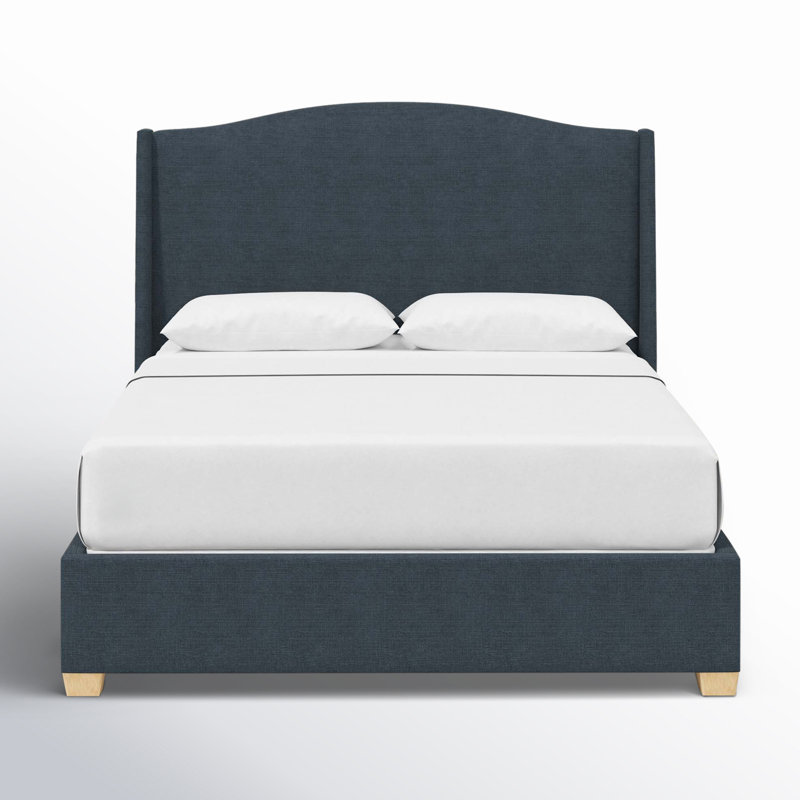 Allis Upholstered Wingback Bed, Full, Classic Navy Linen