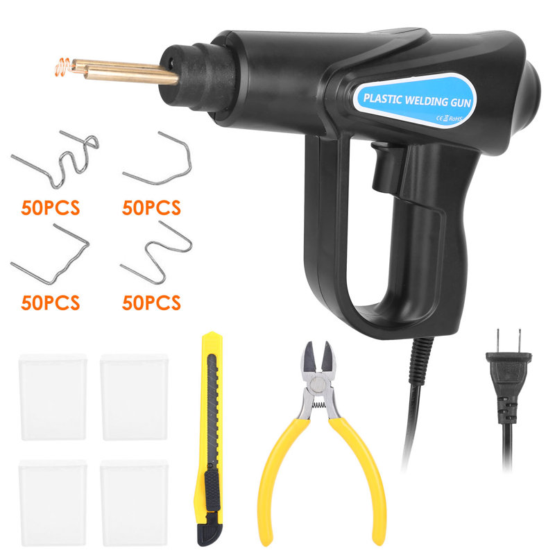 70W Plastic Welder Car Bumper Repair Kit Hot Stapler Welding Gun with 200 Staples Pliers Cutter