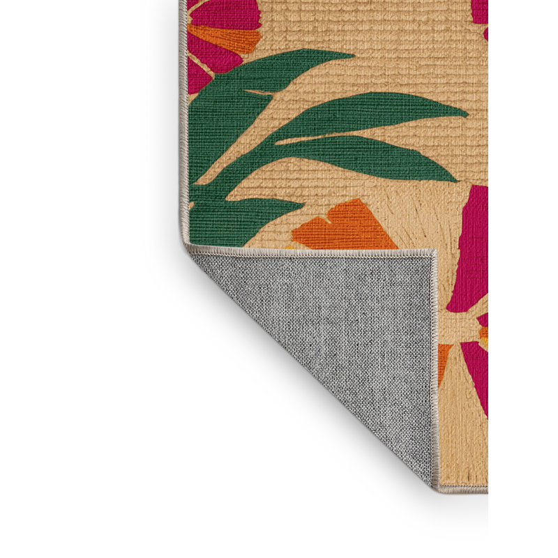 Tapis lavable à motif géométrique de fleurs hawaïennes, Rectangulaire 2 pi x 3 pi