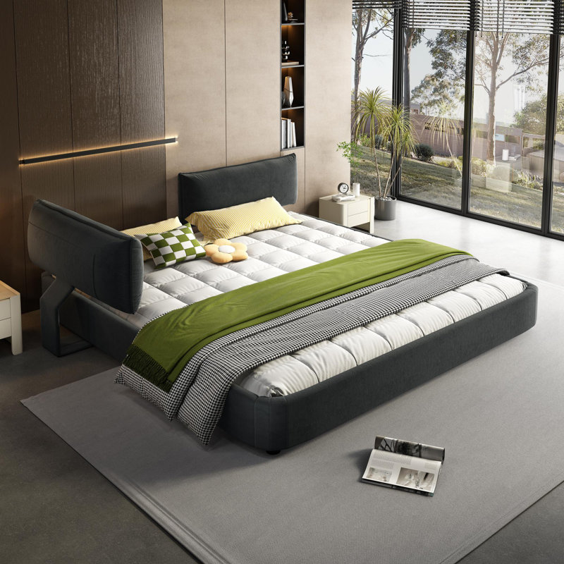 King Size Bed Frame with Movable Headboard, Dark Gray