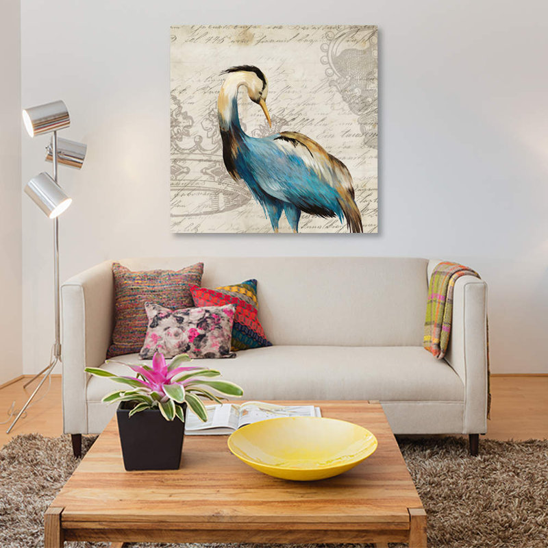 «Heron I», impression sur toile, H 26 po x l 26 po x P 1,5 po, Toile avec cadre noir, Pas de tapis