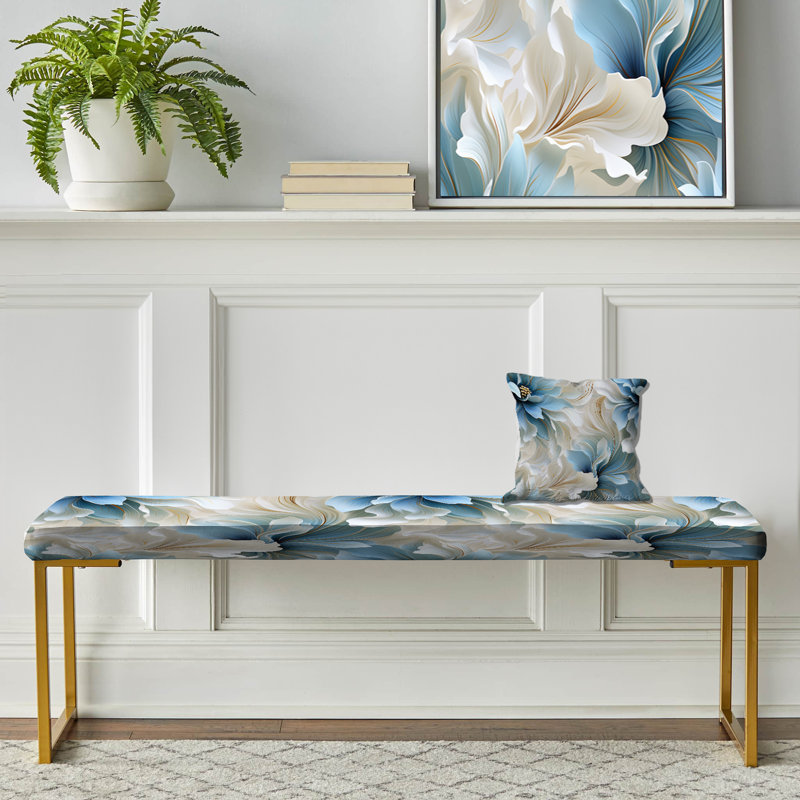Banc rembourré or, Ethereal Blue And White Damask Dreams