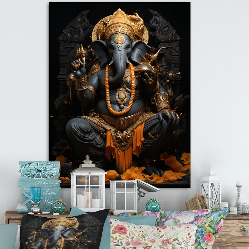 «Gladstein Hinduisim Divine Ganesha II», impression sur toile encadrée de l'hindouisme, 32" H x 16" W, Toile tendue