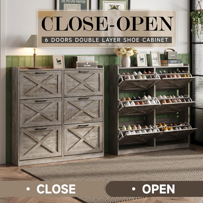 Grande armoire de rangement pour chaussures, Chêne rustique pâle