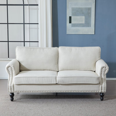 2 Seater With 68 Inch Width And Nailhead Trim, 22" Deep Comfortable Seat, Faux Leather Upholstery Wooden Leg Base Trim Couches, Seat Rolled Arm, Frame For Bedroom