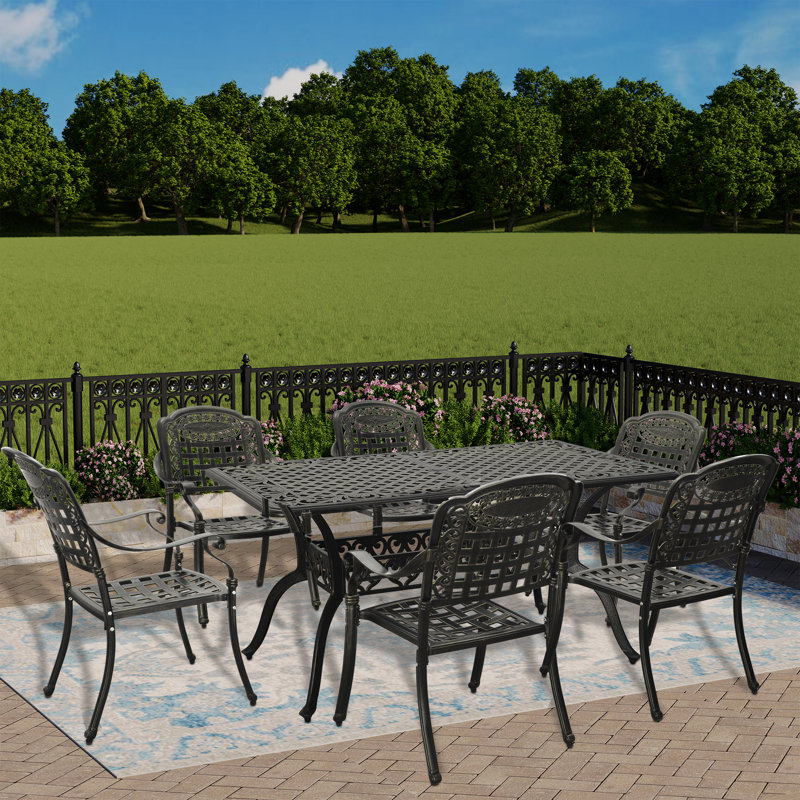 Ensemble repas extérieur rectangulaire pour 6 personnes avec trou pour parasol Elegant