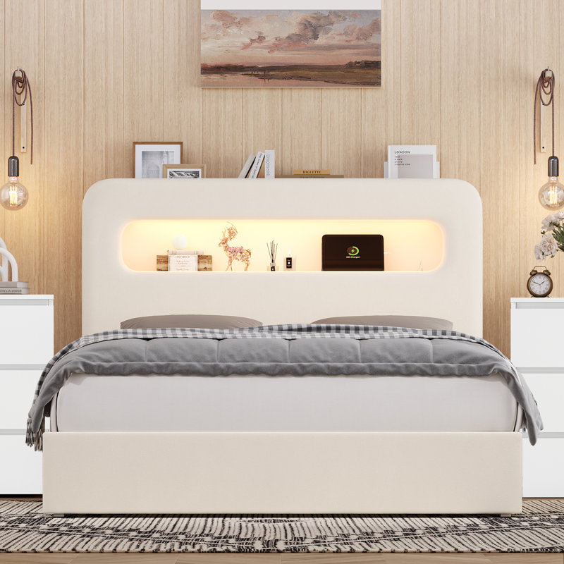 Upholstered 3-Piece Storage Bedroom Set, Queen, White