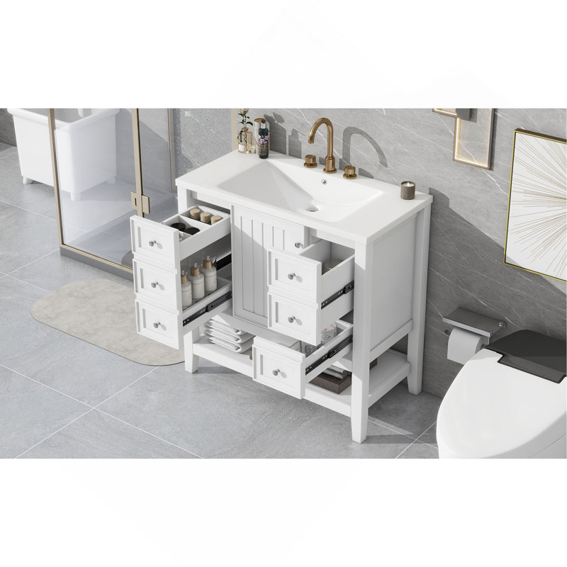Meuble-lavabo élégant avec lavabo, tiroirs et armoire pour un décor de salle de bain fonctionnel et élégant., Blanc
