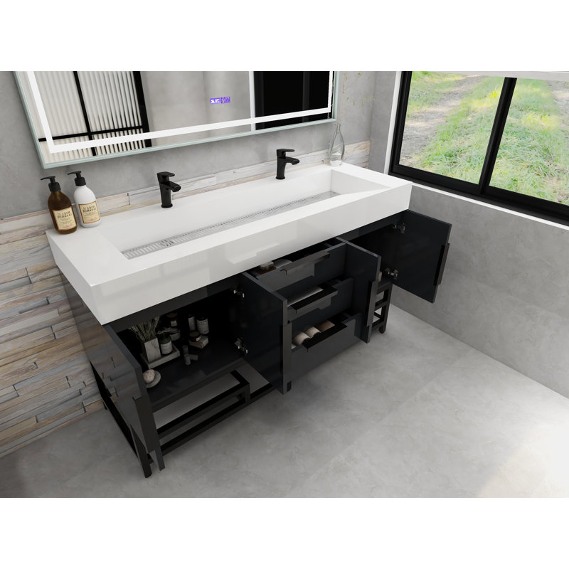 Meuble-lavabo sur pied simple 60 po Jessica, Gris brillant