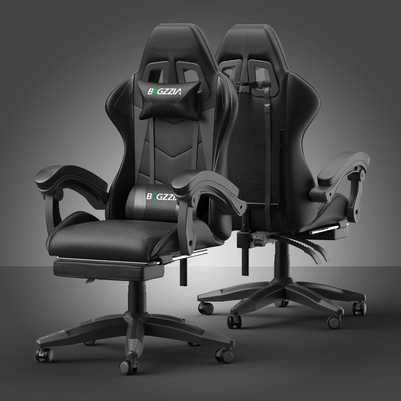 Reclining Game Chair With Footrest, Black