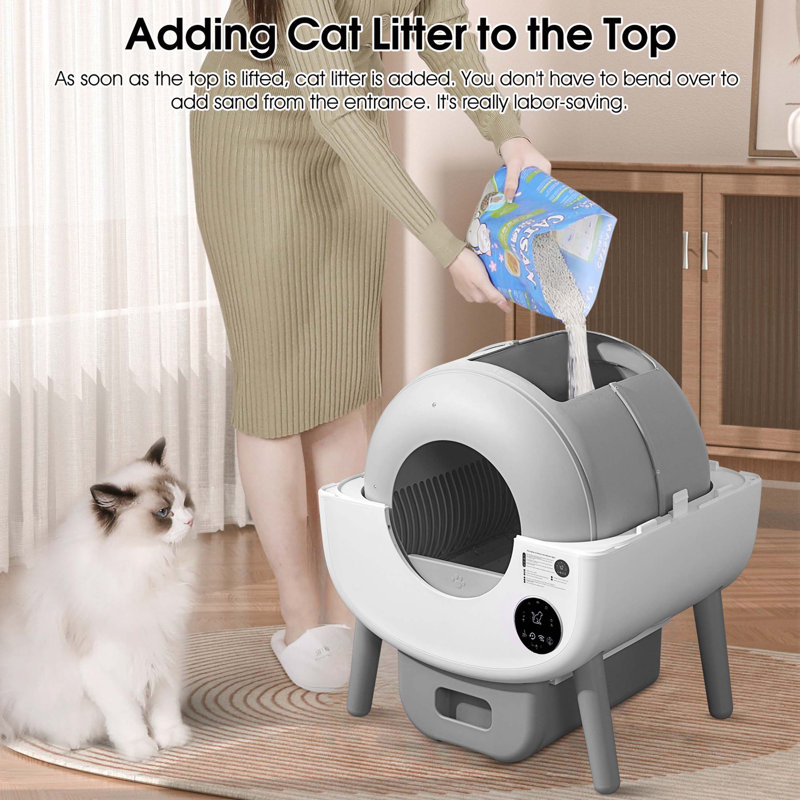 Bac à litière automatique intelligent pour chat, bac à litière autonettoyant de grande capacité avec fonction infrarouge / gravité / lumière ambiante (modèle B)