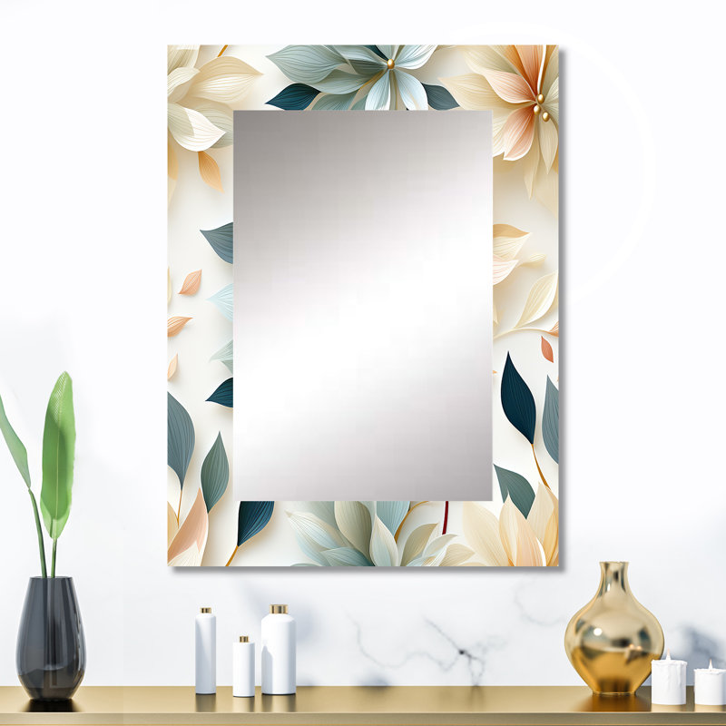 Hull Subtle Whispers - miroir floral, miroir mural floral unique, impression d'art en métal, 32 po x 24 po