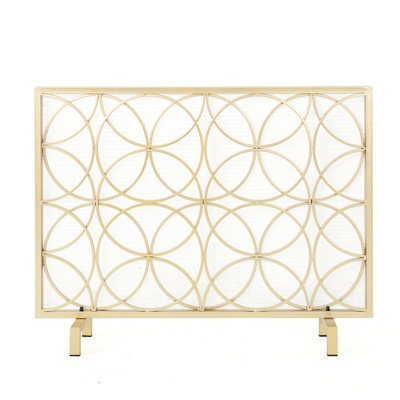 Stylish Iron Fireplace Guard, Geometric Overlap, Single Panel, Gold Hip , Overlap Design, Tone