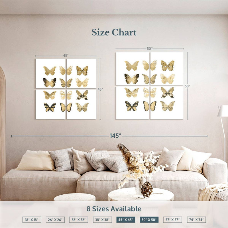 Brampt Butterfly Study In Gold II, 45'' H x 45'' W