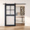 Homacer Navy 36in x 80in 5-Lite Frosted Glass Unassembled & Finished Barn Door with Non-Bypass Installation Hardware Kit, 6.6ft track, interior use only
