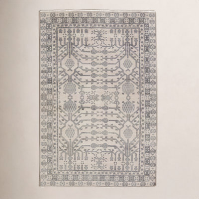 Gray Hand-Knotted Wool Oriental Rug