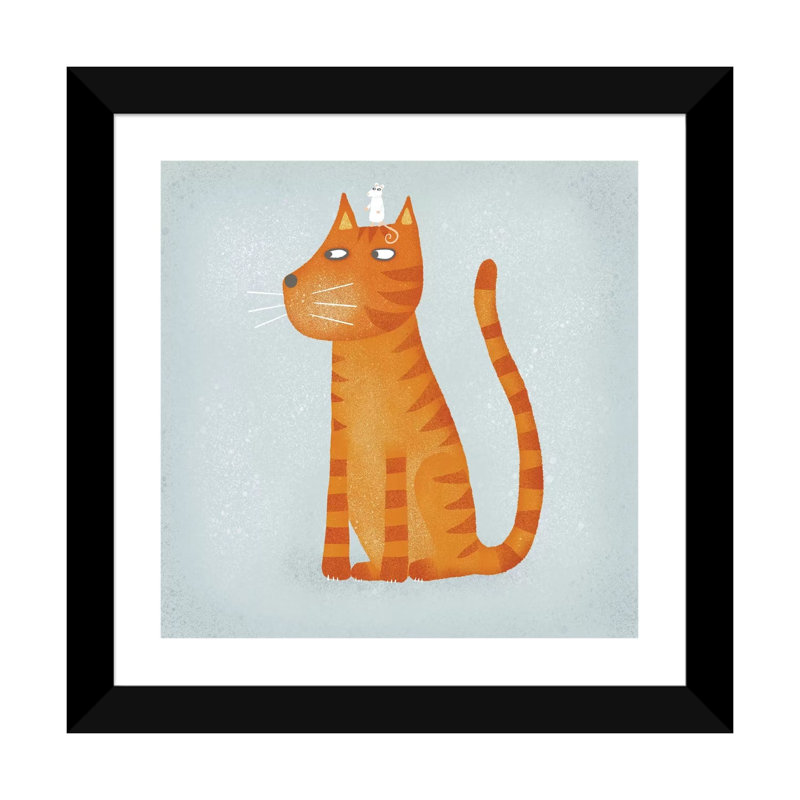 Chat roux avec souris par Nic squirrell-impression d’art graphique, H 16 po x l 16 po x p 1 po, Papier encadré noir, Blanc