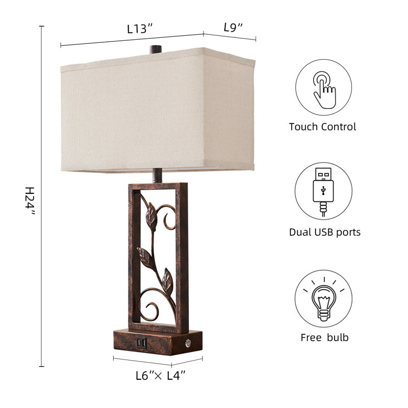 Irma 24" Iron Leaf Table Lamp Set With USB Ports