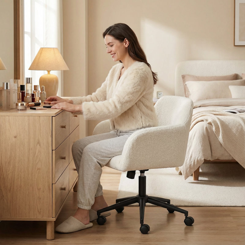 Chaise de bureau en tissu Teddy, hauteur réglable, pivotant à 360 °