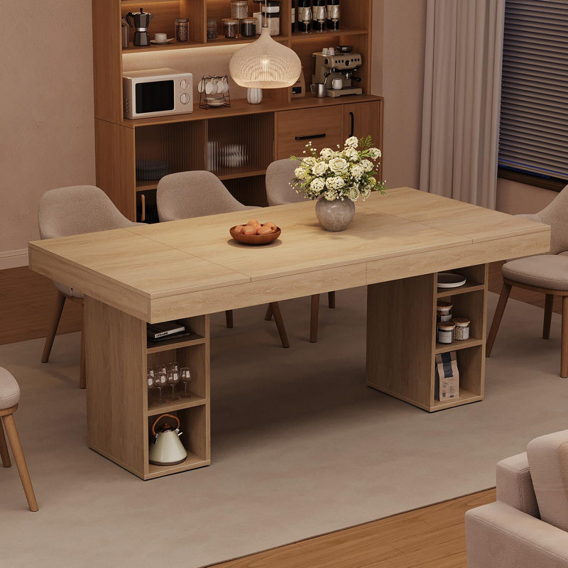Table de salle à manger 70,8 "en bois pour 6 à 8 personnes avec base piédestal et cubes de rangement, table rectangulaire Farmhouse