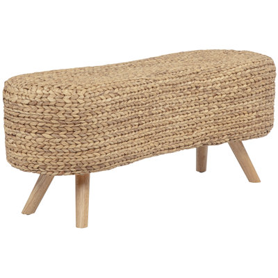 8-shaped Design Water Hyacinth Bench with Solid Hardwood Legs, Natural