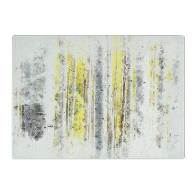 Tempered Glass Birch Tree Forest Watercolour Chopping Board