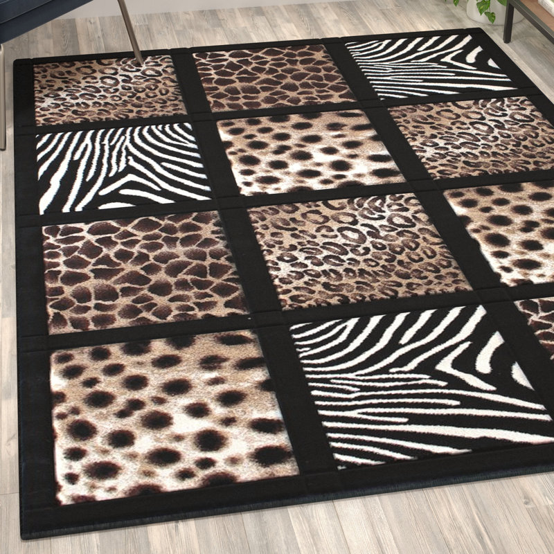 Rocksprings Wildlife Animal Print Area Rug with Raised Squares, Rectangle 5'2" x 7'3"