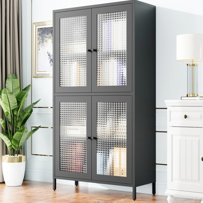 Black Metal Display Cabinet With 4mm Thick Glass For Hallway - Storage Thoughtful Details Kitchen 4 Doors
