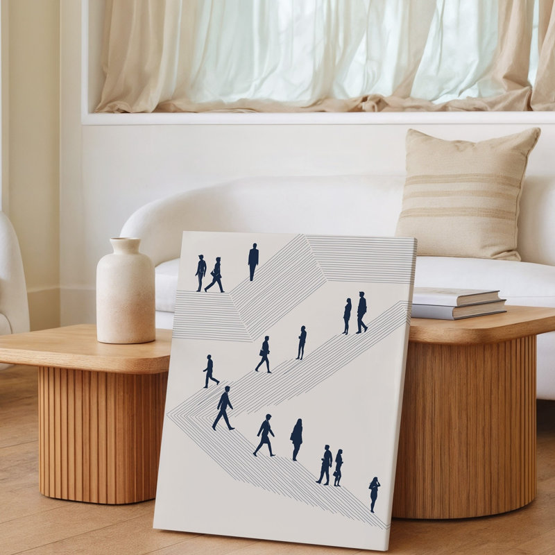 Canvas Create A Minimalist Design Featuring A Series Of Abstract Figures Wall Art Walking Along Diagonal Lines Suggesting Movement And Canvas Wall Art