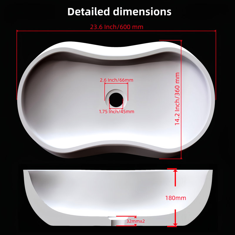 Lavabo en marbre naturel gris, 23,6 po x 14,2 po x H 7,1 po, conception ondulée, facile à entretenir, s'adapte bien aux salles de bain