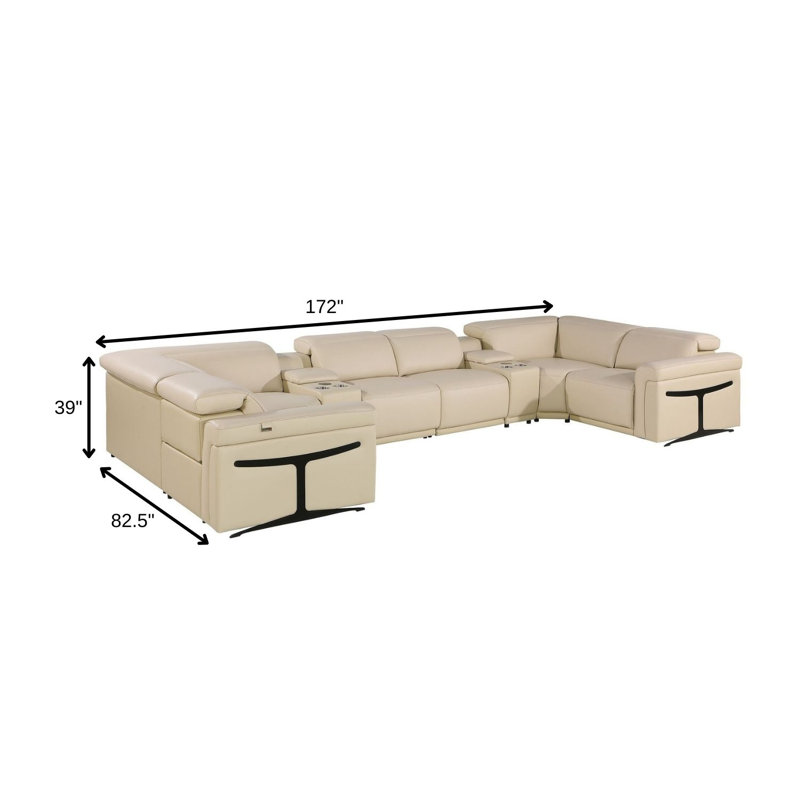 Canapé modulaire en U beige inclinable électrique en forme de U avec console
