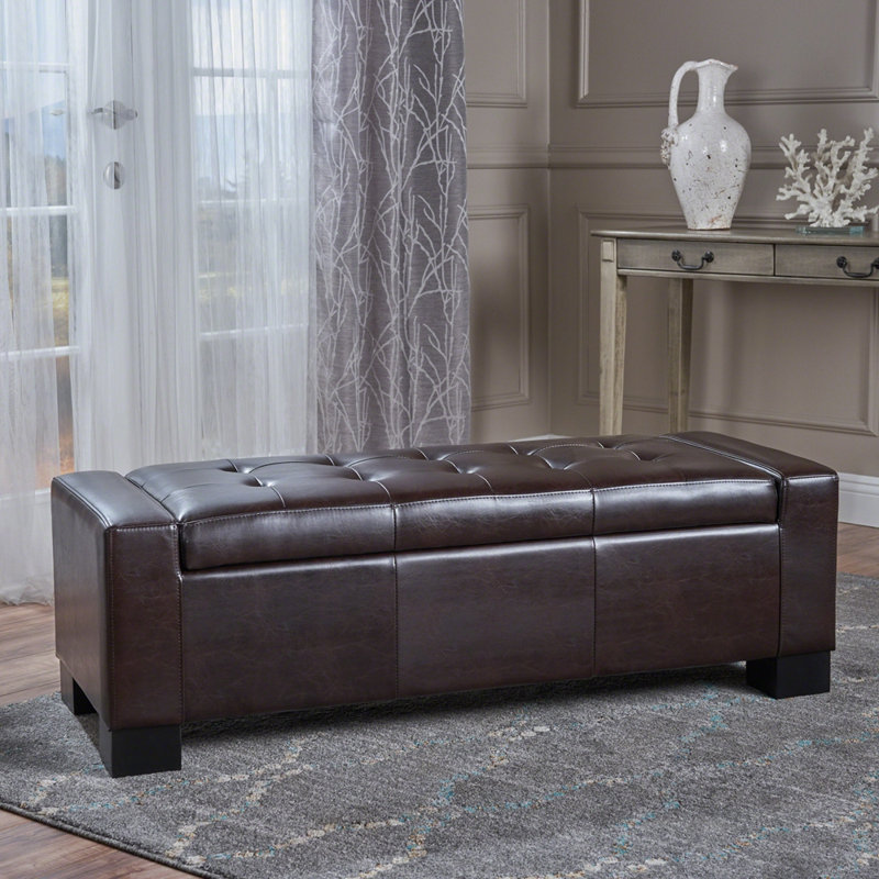Banc de rangement en similicuir Helki, Brun