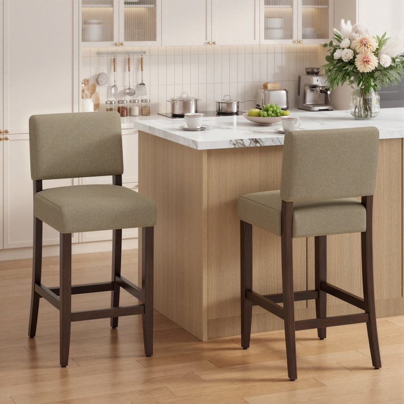 Upholstered Bar Stool with Solid Wood Frame, Green